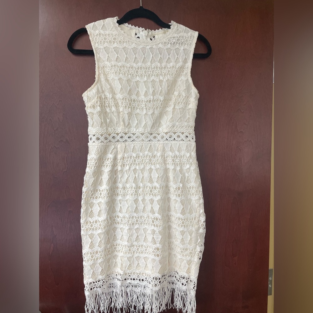 Lulus Kenna White Crochet Lace Sleeveless Bodycon Dress Size Small - Picture 3 of 5